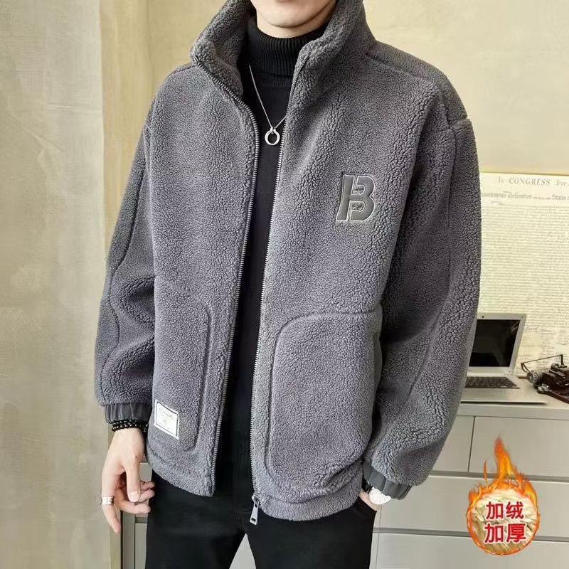 양모 코트 남성용 가을과 겨울 2024 새로운 모피 1 면 패딩 재킷 남성용 입자 벨벳면 패딩 코트 두꺼운 조수 브랜드