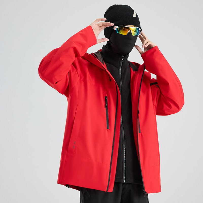 美式情侣冲锋衣冬季防风保暖三合一户外徒步纯色登山服夹克|undefined