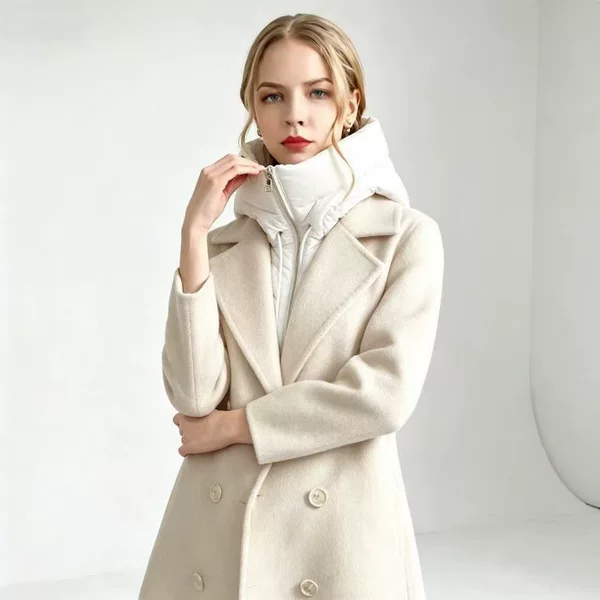 Detachable down faux hat, woolen coat with matching hat, zippered drawstring windproof neck-protecting hat, autumn and winter hat