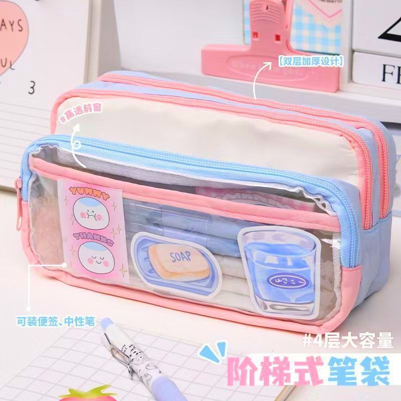 Tamaño a juego de color o00 estuche para lápices bolsa de papelería transparente de gran capacidad bolsa de papelería multifuncional creativa ins japonés de alto valor
