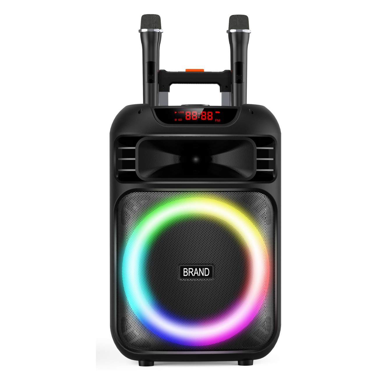 厂家外贸出口户外圆筒栏杆蓝牙音箱K歌跑马灯无线麦克风15寸音箱