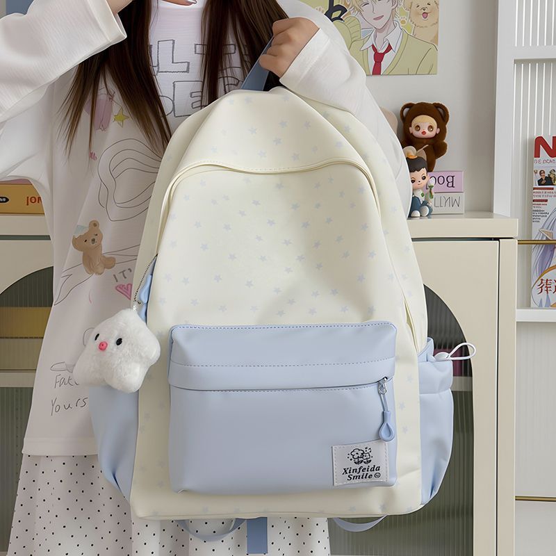 Cute and fresh ins-style large-capacity backpack for female junior high school students, high-appearance niche campus backpack, versatile double-shoulder bag
