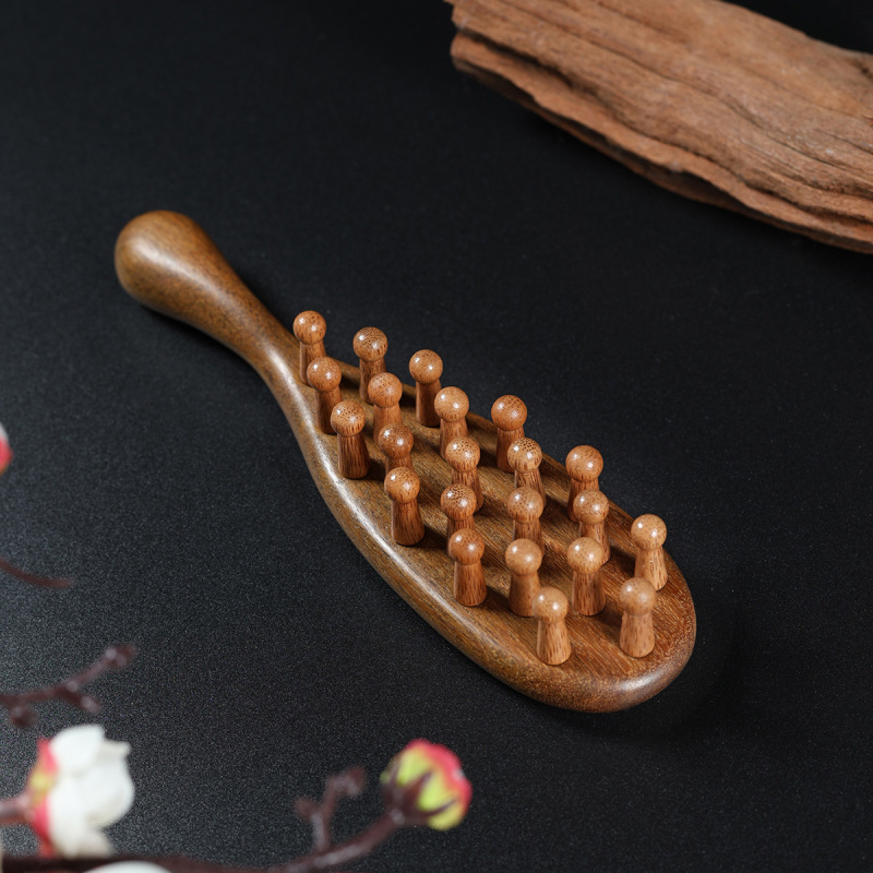 Sandalwood Exclamation Mark DingTalk Comb Meridian Massage Comb 22 Nail Handle Inset Comb Household Whole Body Universal Scalp Meridian Comb