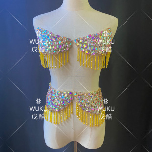 E-cool handmade tassel epaulettes handmade beaded wedding dress gold AB color decorative decal MP-255