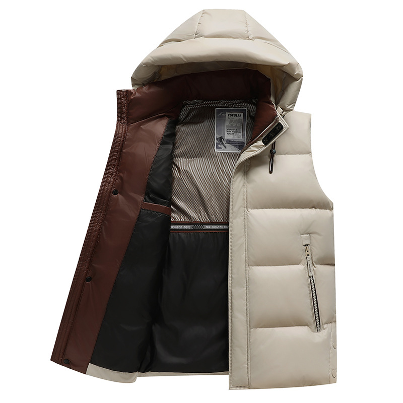 Men's Loose Hooded Down Vest, 2025 Winter New Style, Middle-aged Casual Comfortable Sleeveless Warm Vest