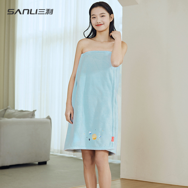 Sanli Towel Coral Fleece Bath Skirt Adult Embroidered Bathrobe Couples Bathrobe Tube-top Wearing Bath Towel Cross-border Dry Hair Cap Sanli Towel Coral Fleece Bath Skirt Adult Embroidered Bathrobe Couples Bathrobe Tube-top Wearing Bath Towel Cross-border Dry Hair Cap