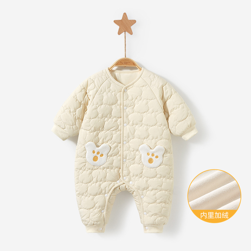 Baby camiseta de invierno otoño ropa de recién nacidos para hombres y mujeres intercalado de algodón grueso y veludo 0 salir en marzo ropa de invierno bebé image 10