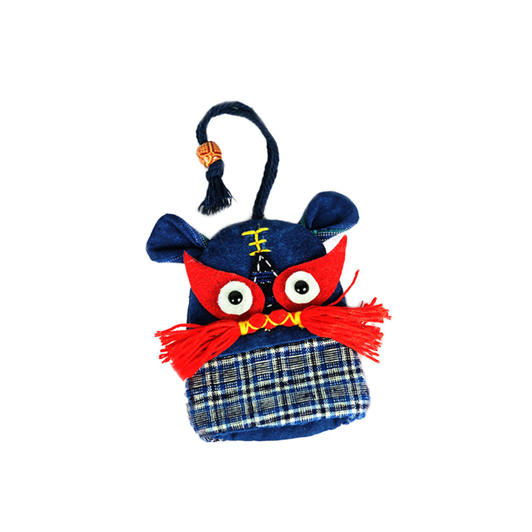 Handmade Blue Indigo Dye Hand Embroidered Cloth Tiger Key Bag Animal Cute Small Intangible Cultural Heritage Creative National Cultural Gifts
