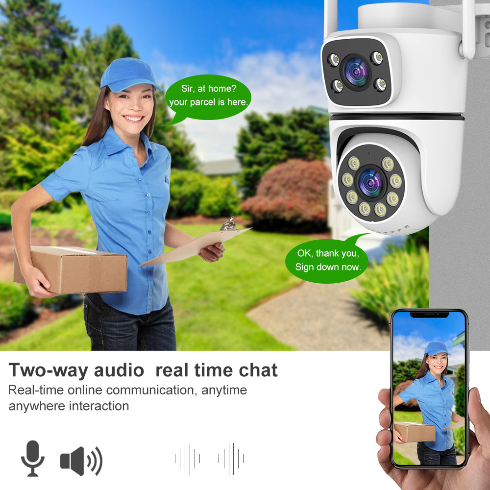 Cámara de Vigilancia IP WiFi PTZ de Doble Lente 8MP 360° de ABS para Exterior e Interior