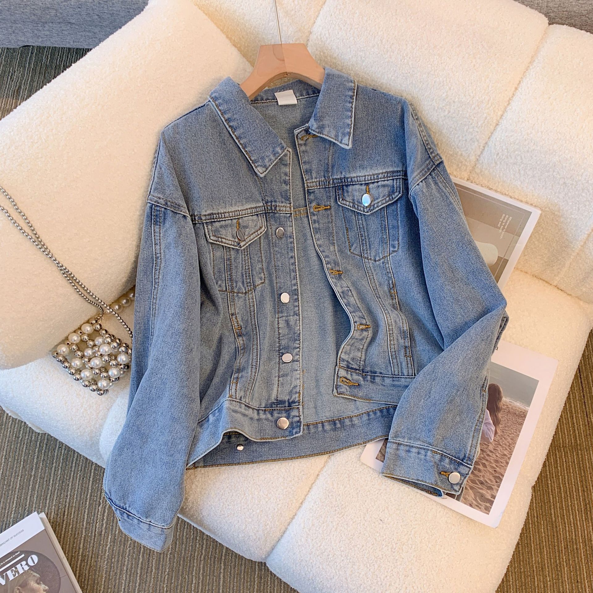 Women’s Vintage Denim Jacket – Classic Indigo & Black Single-Breasted Cardigan Coat (S-2XL)_mkmklike.com