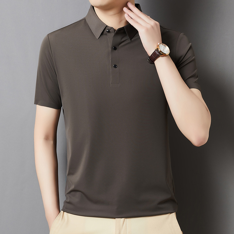 Counter Brand Men's Classy Lapel T-Shirt Summer Short-Sleeved Accessible Luxury Young and Middle-Aged Mulberry Silk Texture Polo Shirt for Men