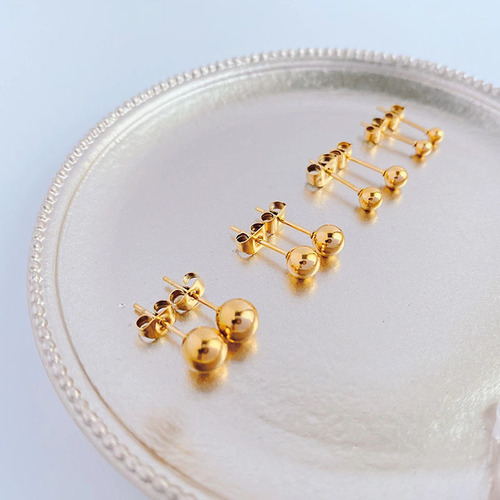 Korean style simple titanium steel bean ball earrings exquisite niche temperament earrings student personalized trendy earrings jewelry