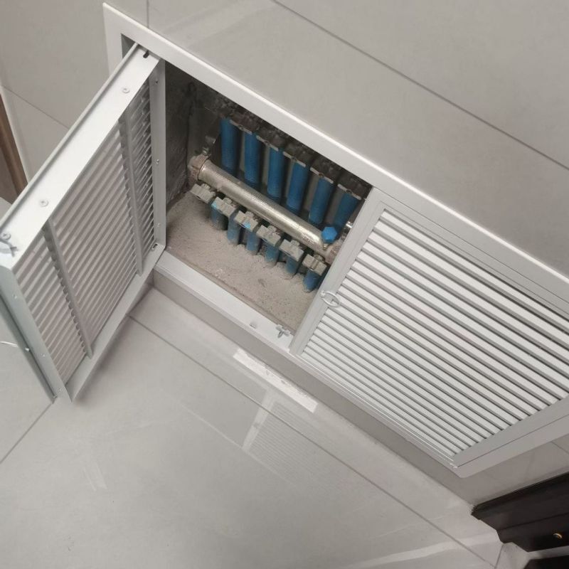 Aluminum alloy double-door shutter cover for floor heating, invisible water distributor, and convenient access point for cabinet heaters