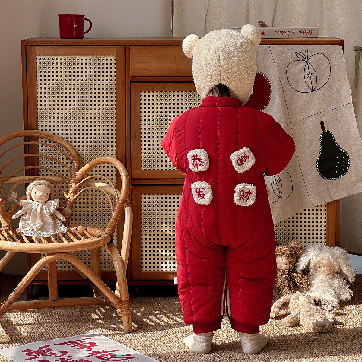 (2개) 신년 옷 겨울 옷 소년  원피스 옷 기모 붉은 새해 옷  복 원피스