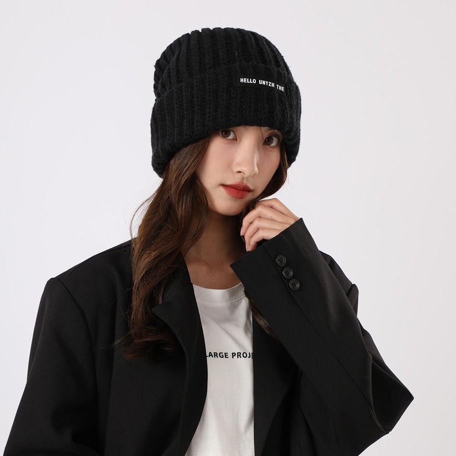 Couples pile up hats with yarn, versatile men women in autumn and winter, Korean knitted for warmth, big head loose hat_voghion.com