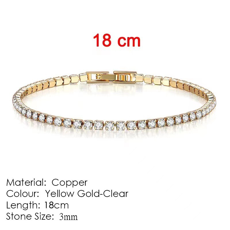 3mm 다이아몬드 팔찌 (골드 컬러) 체인 길이 18cm