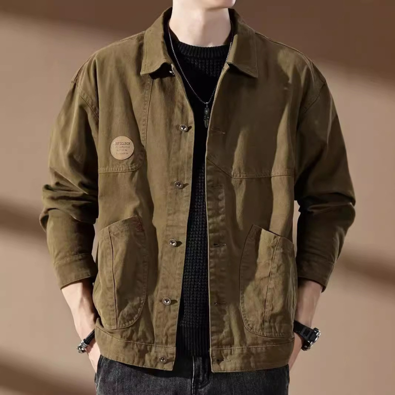 Niche Design Sense Teenager Long-sleeved Lapel Cardigan Denim Jacket Coat Retro Personalized Trendy Yuppies Handsome Top