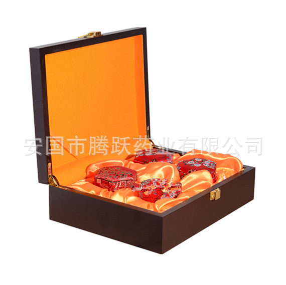 Wooden Brocade Pill Packaging Box Empty Honey Pill Display Case Jewelry Storage key features