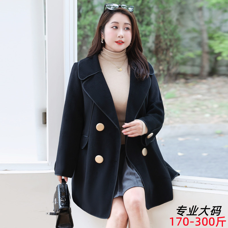 Plus Size Women's Autumn/Winter New Double-Sided Wool Coat, Women's Suit Long Sleeve, Petite Mid-Length Wool Coat 8382