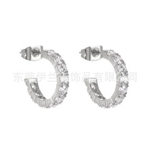 欧美流行钛钢时尚CNC镶钻轻奢18K彩金满天星现货开口耳环厂家批发