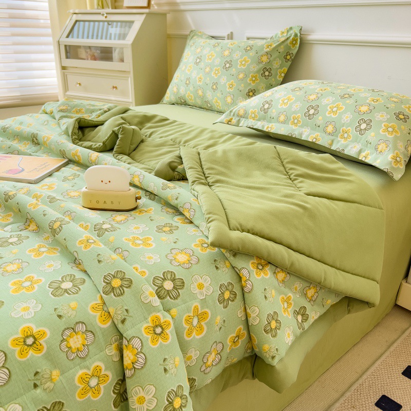 Edredón fresco de verano de hilo de doble capa Edredón de aire acondicionado simple y doble Edredón fino de verano para niños de verano Edredón lavable a máquina