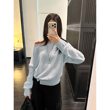 韩迅 松弛氛围感 羊绒羊毛船领蓬松软糯针织衫女2026秋冬款27522