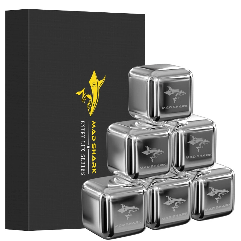 Кубики льда Crazy Shark из нержавеющей стали, быстрозамороженные металлические гранулы льда, виски, пиво, лед, винный камень CFBK002