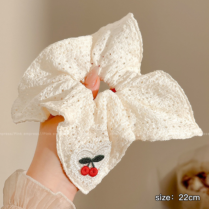 1#러브 체리 화이트 중공 사각 스카프 12cm