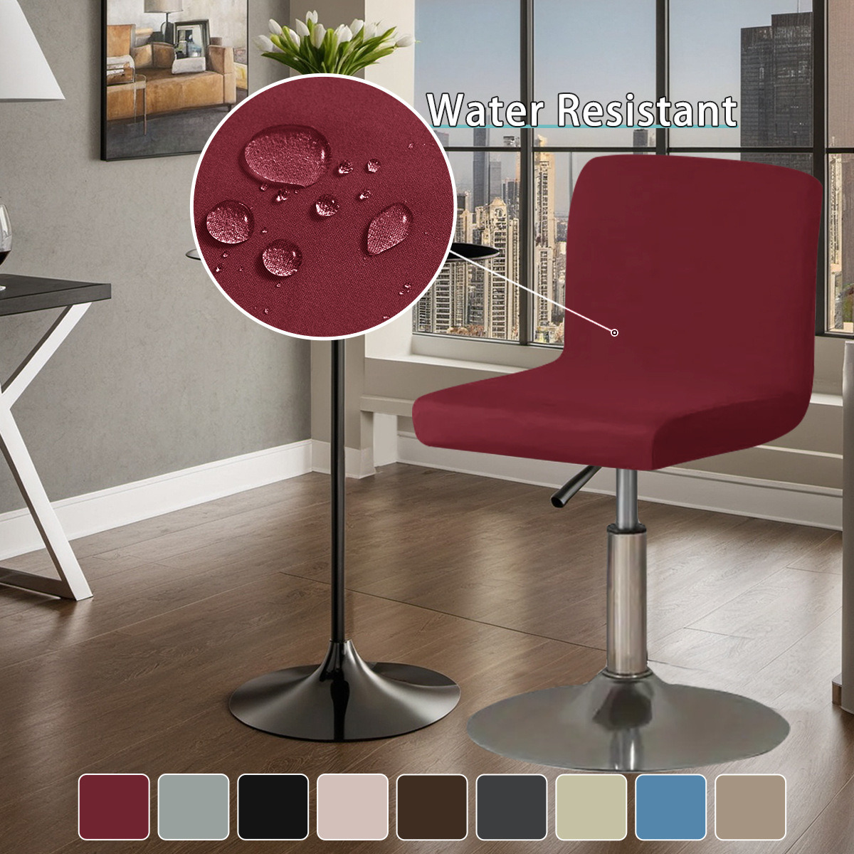 TEMU transfronterizo color sólido elástico 75D seda de leche impermeable cubierta de silla baja baja cubierta de silla giratoria de pies altos universal