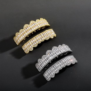 Super flash fire color full drill ladder square drill hip-hop braces European and American hip-hop wind teeth ornaments grillz cross-border explosions wholesale