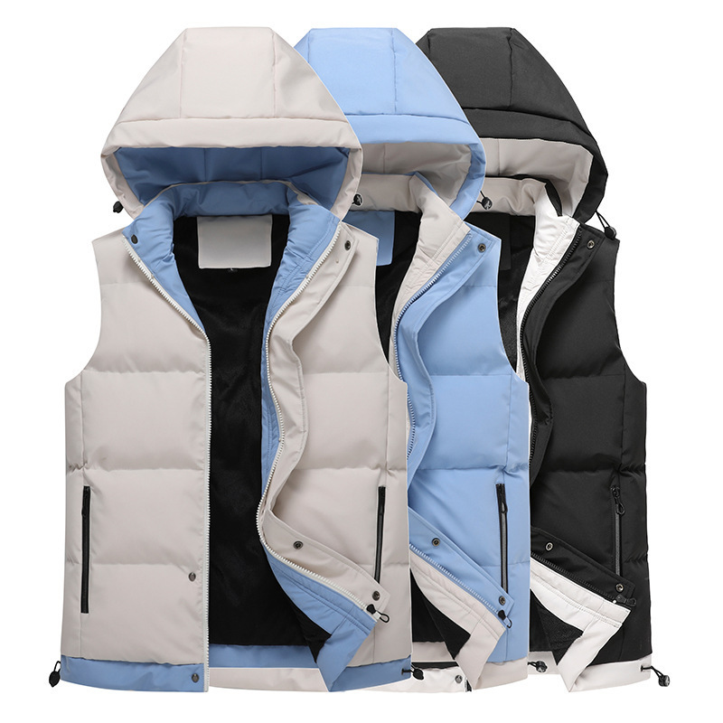 Oversized Unisex Hooded Vest – Lightweight Winter Layering For Men & Women (Sizes M-6XL) – Fleece-Lined Windproof Outdoor Vest (Black, Blue, Khaki)_voghion.com