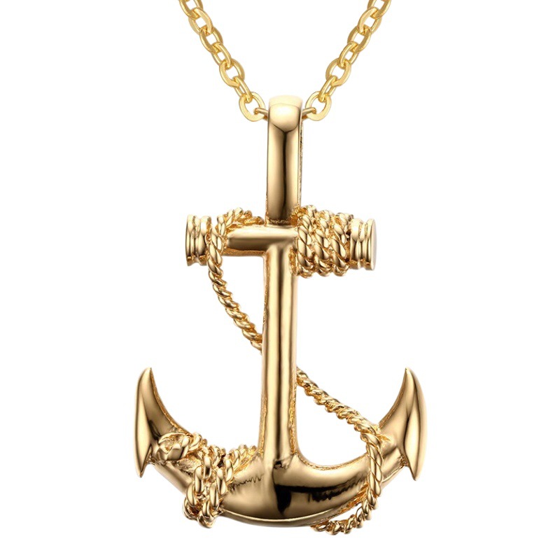 Popular Titanium Steel Anchor Pendant Necklace, Trendyy Men's Personalized Retro Cross Jewelry, Gift for Boyfriend