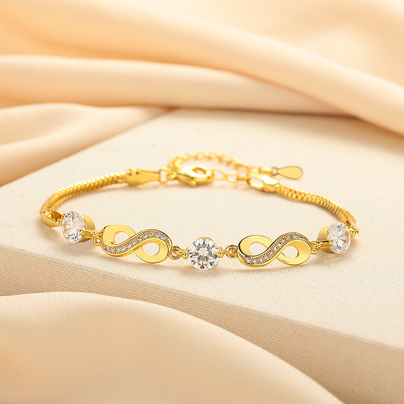 Light Luxury Style Exquisite Trendy Accessories Korean Style Infinity Crystal Bracelet for Women Double Heart-Shaped Purple Zircon Bracelet Wholesale