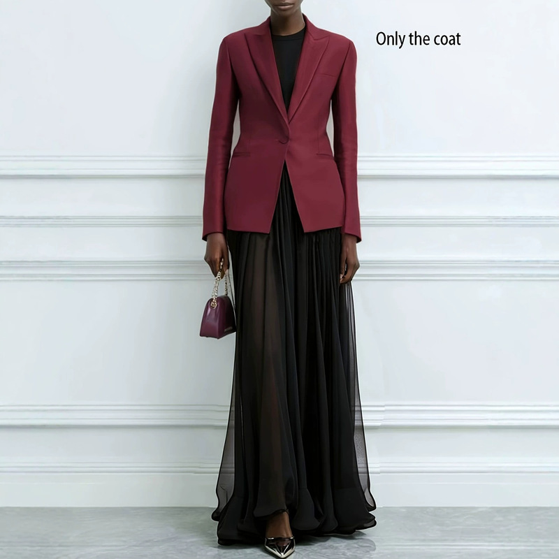 Cross-Border Dropshipping Burgundy Slim-Fit Blazer for Women, Autumn High-End Commuter Waist-Cinching Small Suit