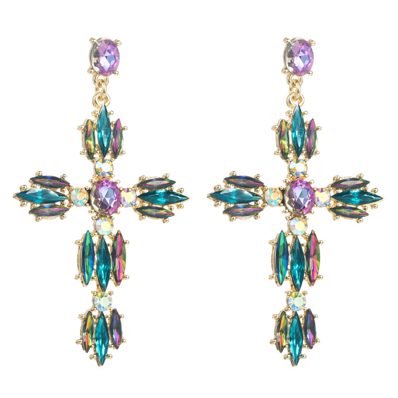 Fashion Cross Alloy Inlay Rhinestone Drop Earrings display picture 5