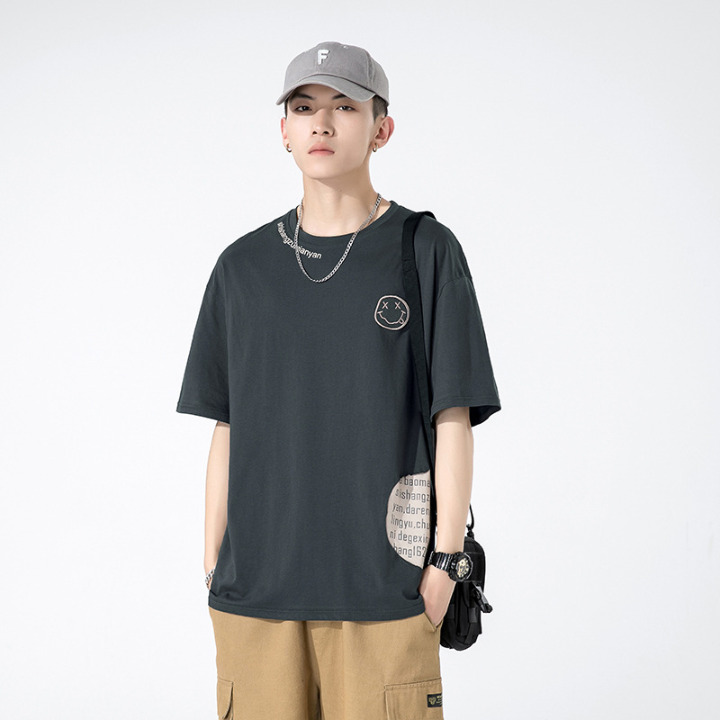 Men's summer new men's short Korean version trendy brand smiling face pure cotton half sleeved T-shirt versatile student_voghion.com