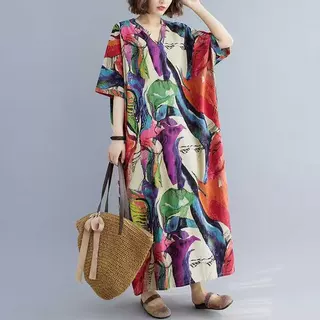 2026欧美跨境夏季女装新款时尚气质 薄款V领短袖百搭连衣裙沙滩裙