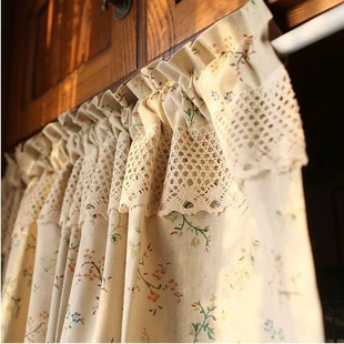 Kitchen Short Curtain American French Retro Cotton and Linen Half Curtain Curtain Shelter Curtain Window Non-Punch Yarn Bay Window Rod Curtain