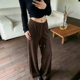咖啡色美式运动阔腿裤女秋季2026新款高腰宽松显瘦直筒休闲卫裤子
