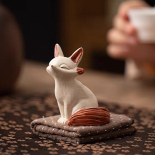 Yixing Original Mineral Purple Sand Tea Pet Fox Small Ornaments Nine-Tailed Fox Sculpture Tea Table Creative Tea Toys Can Be Raised by Manufacturers