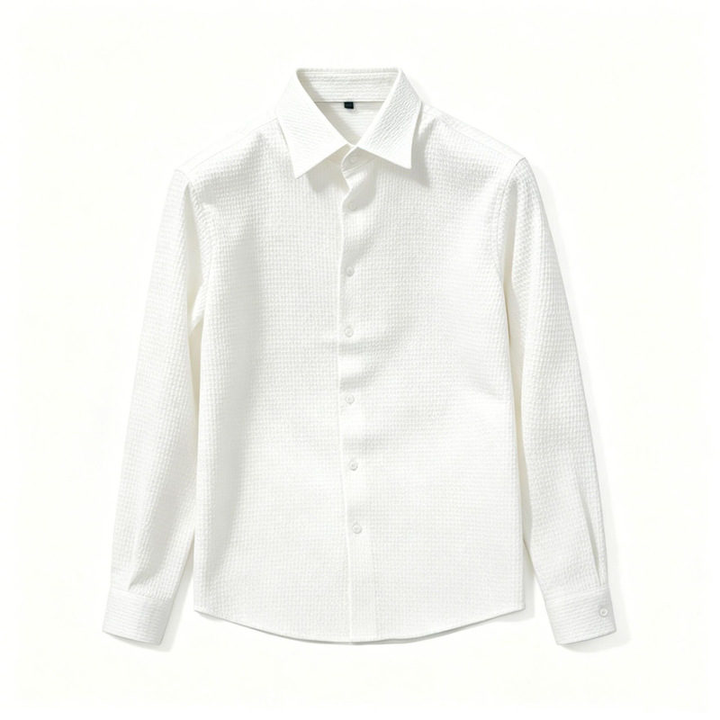 New Autumn Fashion Men's Long-Sleeved Shirt with Waffle Fabric and Textured Texture, Popular Online Style Casual Long-Sleeved Shirt for Men