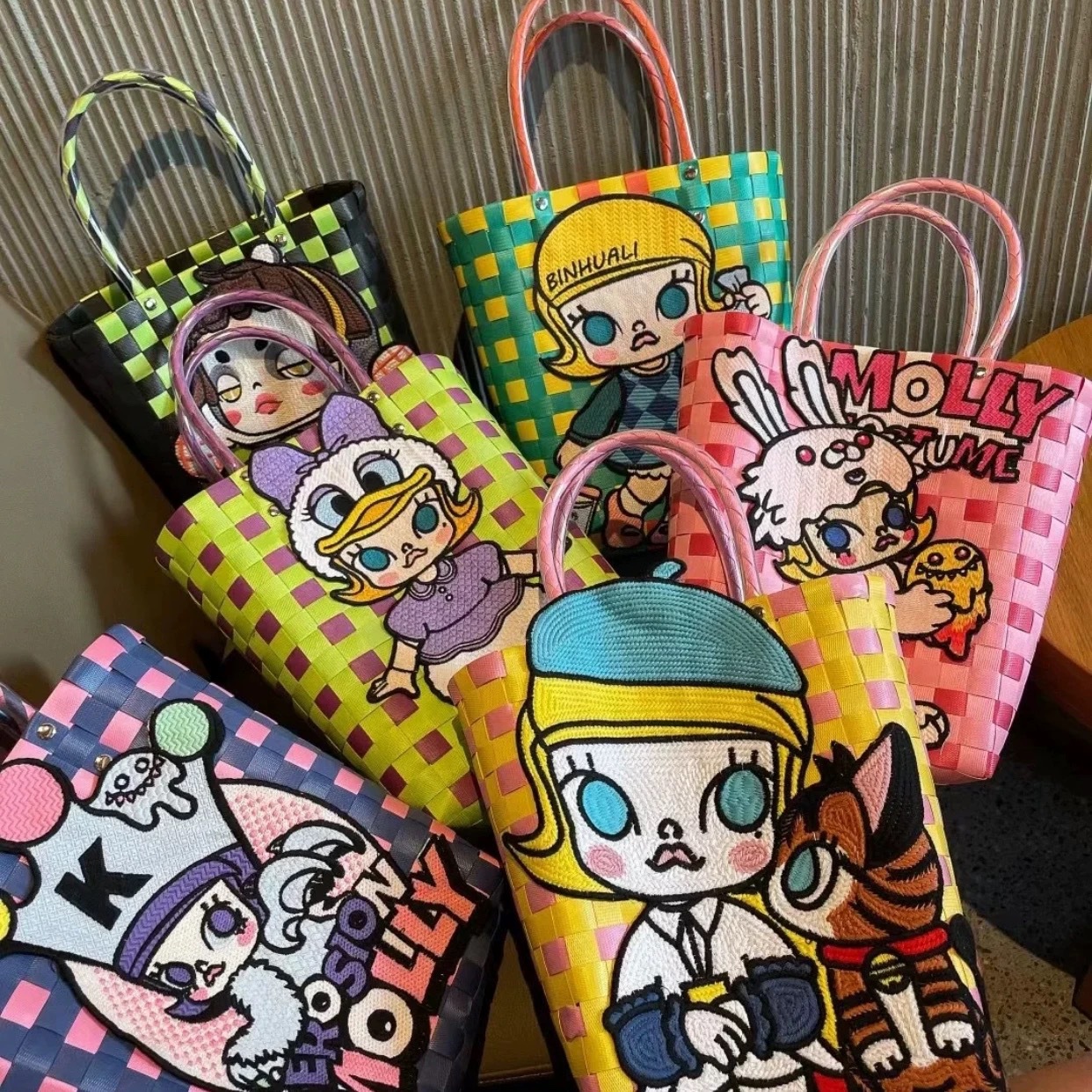 新款泡泡可爱手工编织包外出手提包洗澡化妆品收纳包日系风菜篮子
