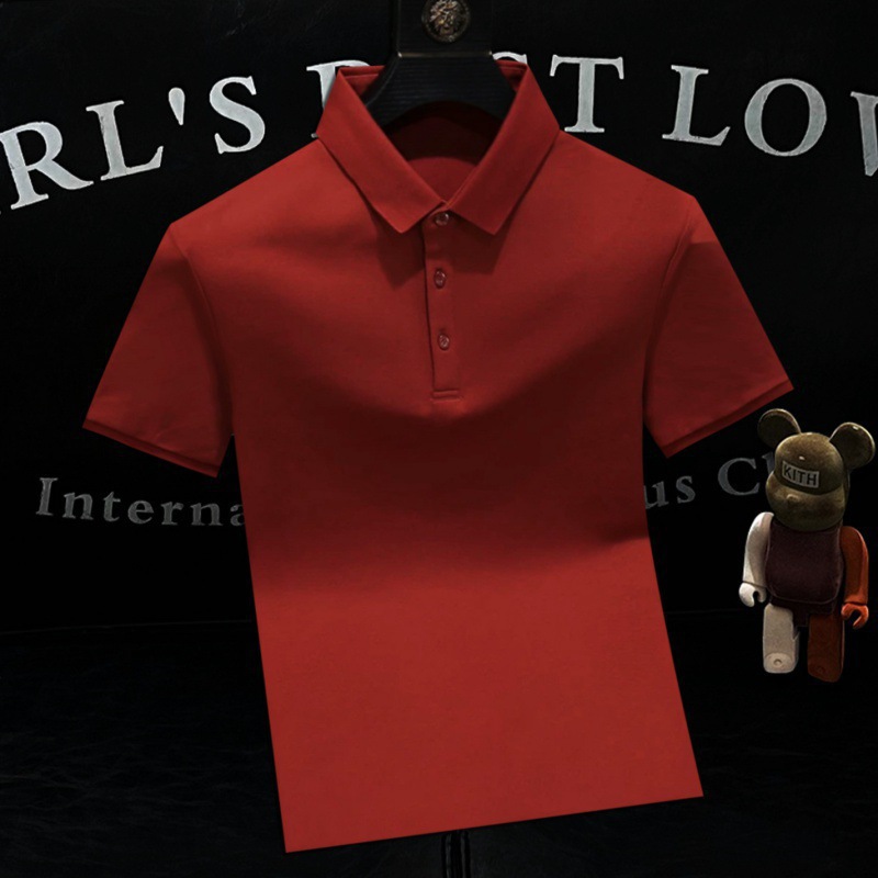 Summer New High-End Short-Sleeved Polo Shirt Men's Slim Trendy Fashion Versatile Ice Silk Lapel Half-Sleeved T-Shirt Pl88