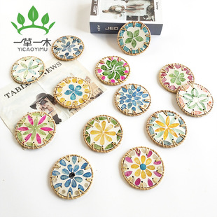 Rattan Color Shell Round Coaster Southeast Asian Style Heat Insulation Tea Cup Mat Desktop Anti-Scalding Mat Decorative Shell Mat