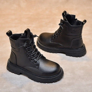 Girls Martin Boots 2024 Autumn and Winter New Cowhide Single Boots Children's Boots fleece-lined Non-Slip British Style Ankle Boots