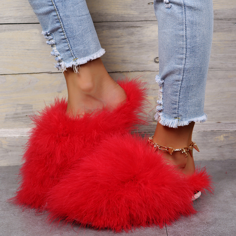 Solid Color Thicken Plush Slippers NSKJX112133