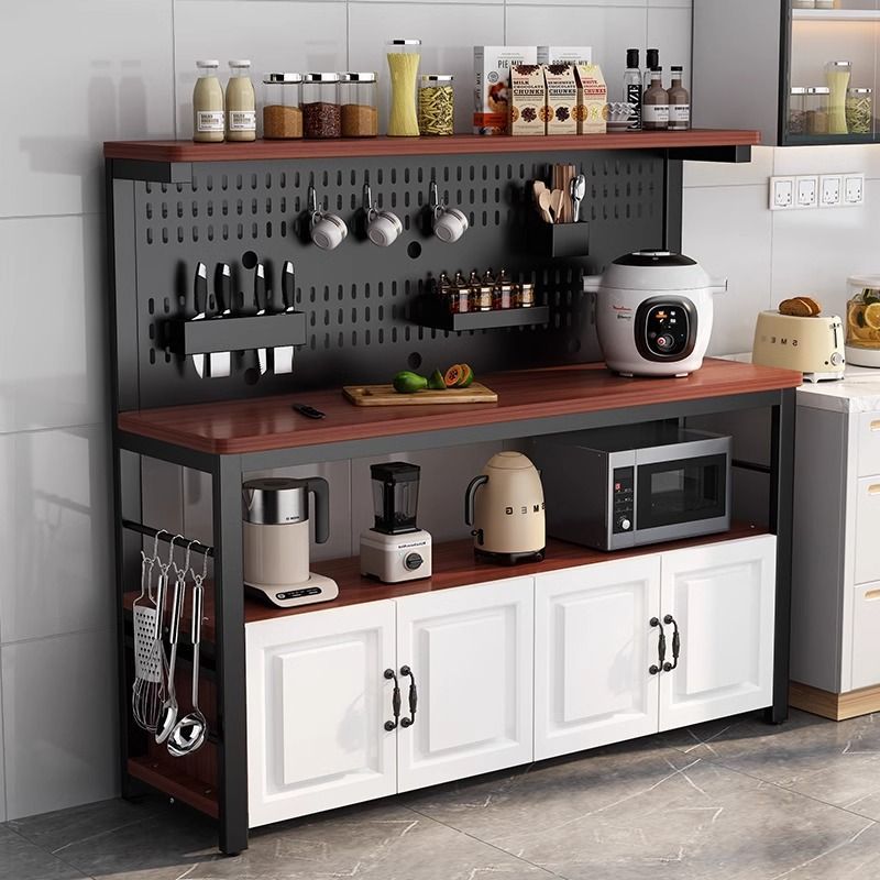 Perforated Board Kitchen Vegetable Cutting Table Floor-Standing Multi-Layer Microwave Oven Rack Storage Storage Cabinet Sideboard