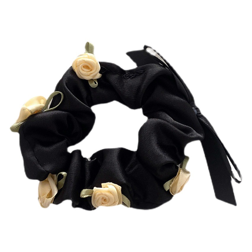 Rosa romántica retro estilo francés intestino grueso banda para el cabello temperamento de la flor chica fresca cabeza cuerda ins cuerda para el cabello de alta apariencia