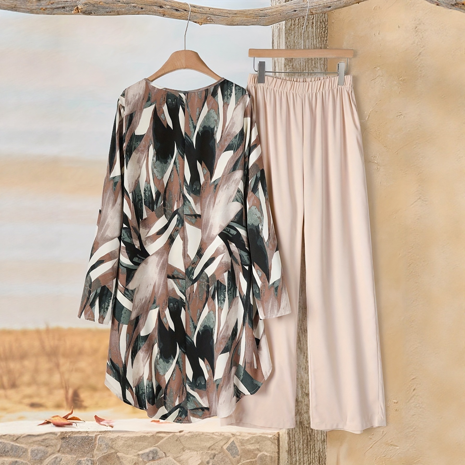 亚马逊独立站2025跨境外贸女装印花七分袖套装牛奶丝复古风两件套