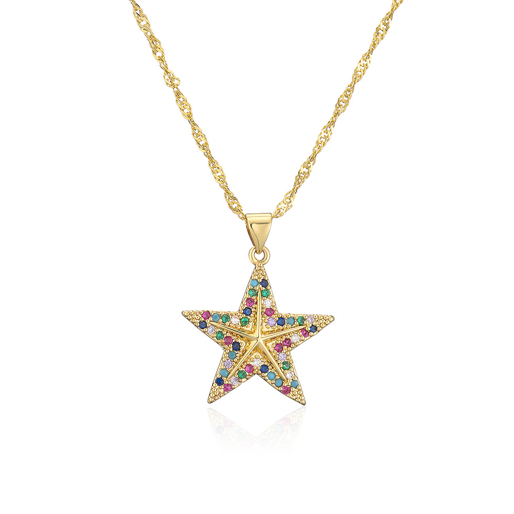 Fashion Pentagram Copper Plating Inlay Zircon Pendant Necklace 1 Piece